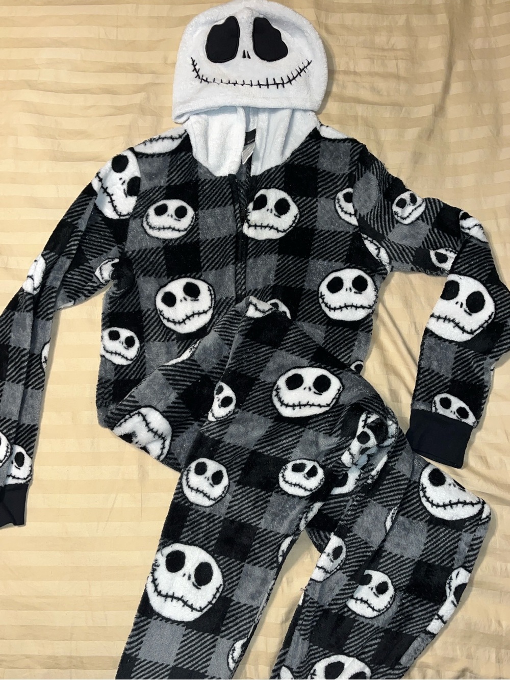 Disney Black & Gray Jack Skellington Plush Hooded Onesie Pajama